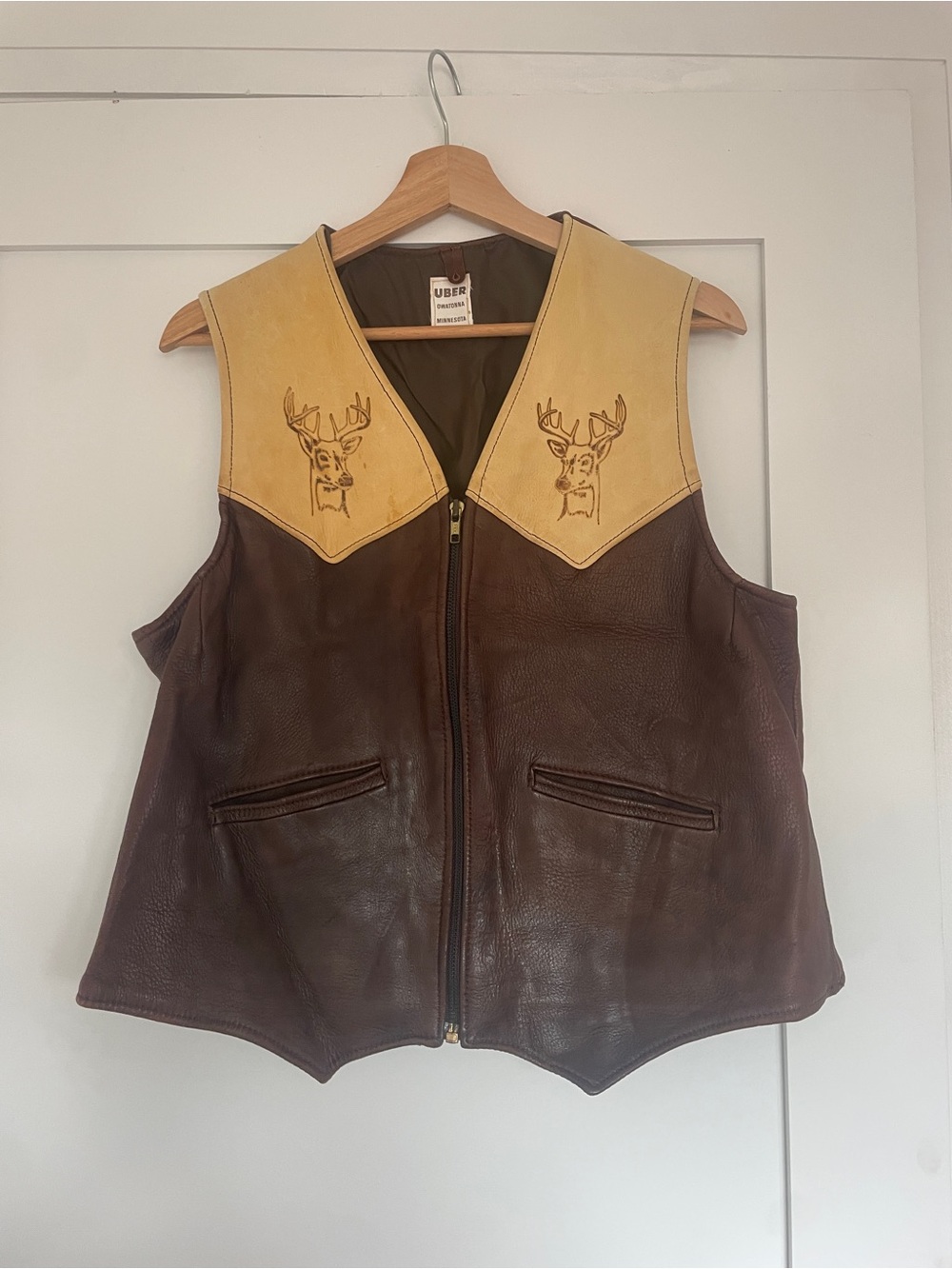 Leather Western Vest in Brown and Tan